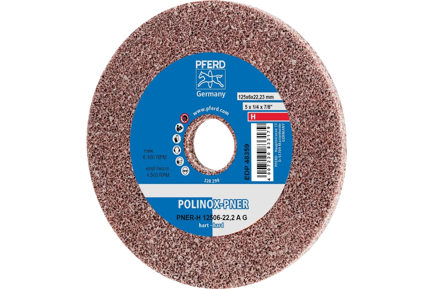 Picture of Pferd Polinox® Unitized Wheel, 5" X 1/4 X 7/8, Coarse, Hard, 8Ac, Aluminum Oxide